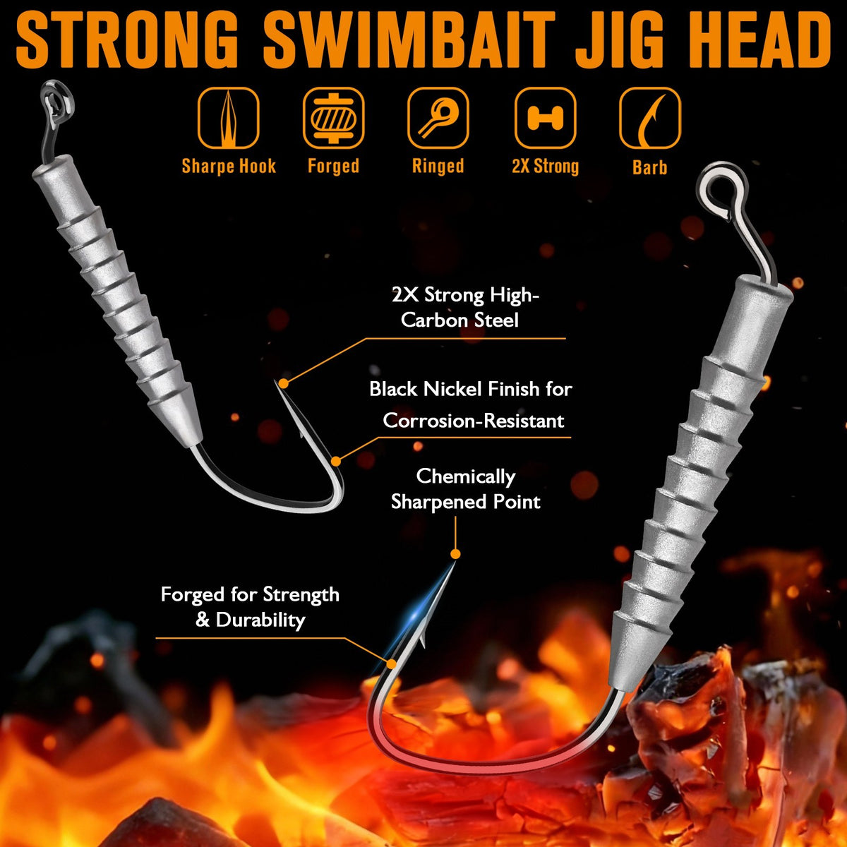 15pcs Hover Rig Jigheads for Bass & Walleye Swimbaits - Multiple Sizes & Models
