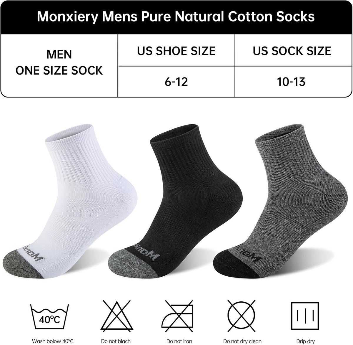 Men's 100% Cotton Cushioned Ankle Socks - Athletic, One Size, 5 Pairs Grey