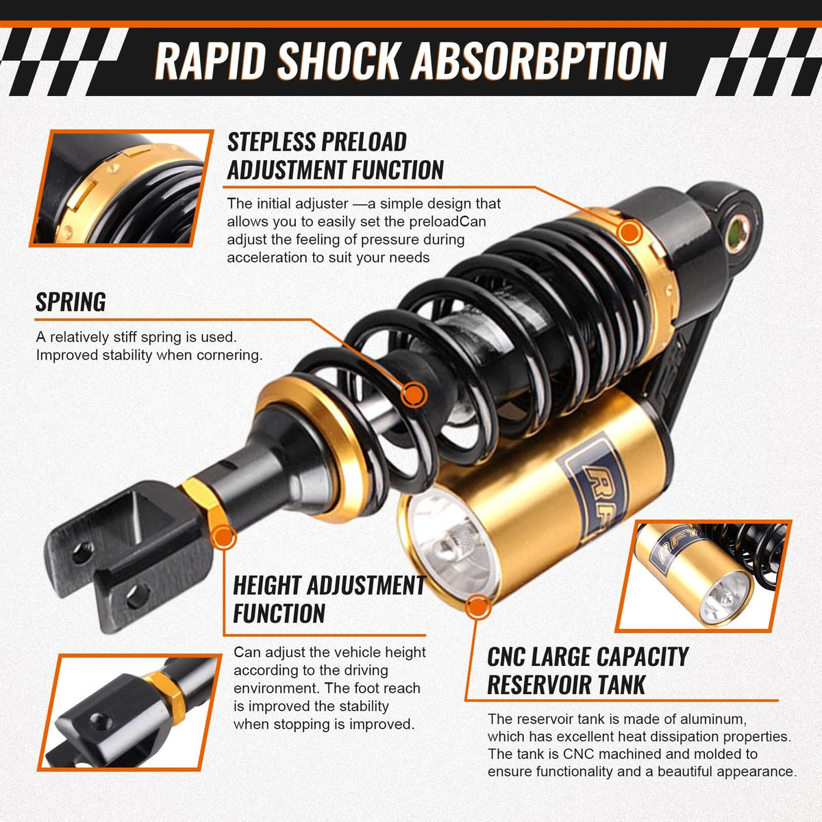 11 Inch Motorcycle Air Shock Absorbers for Honda Suzuki YF-45YF