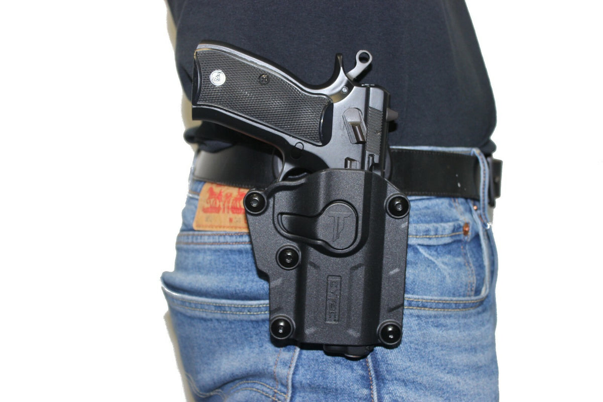 Universal OWB Pistol Holster with Quick Release Button - Fits Most Full-Size & Compact Pistols