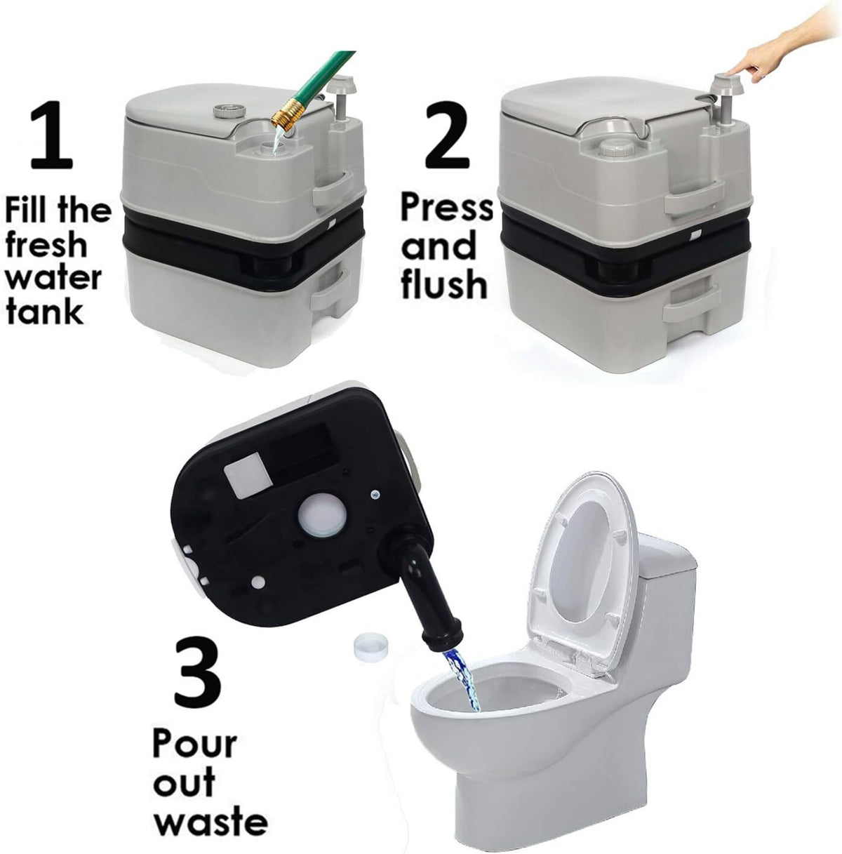 Portable Camping Toilet with 6.3 Gallon Flush Tank - Travel Commode